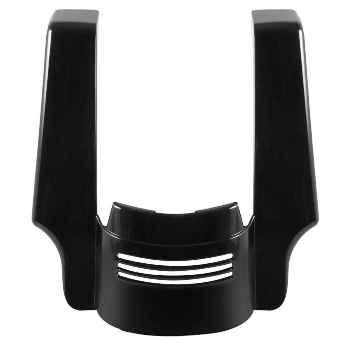 Vivid Black Harley Touring Stretched Tri-Bar Fender Extension front
