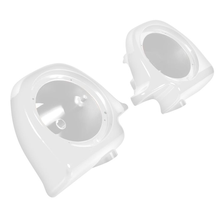 Crushed Ice Pearl Lower Vented Fairing Speaker Pod Mounts non rushmore style front for Harley® Touring motorcycles from HOGWORKZ® angle