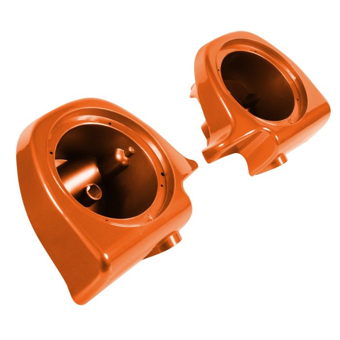 Scorched Orange Lower Vented Fairing Speaker Pod Mounts non rushmore style front for Harley® Touring motorcycles from HOGWORKZ® angle