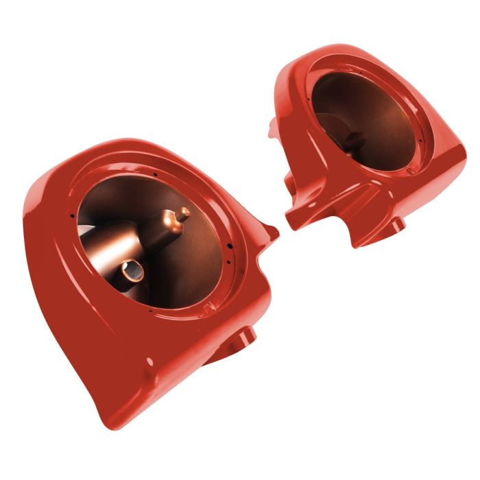 Sedona Orange Lower Vented Fairing Speaker Pod Mounts non rushmore style front for Harley® Touring motorcycles from HOGWORKZ® angle