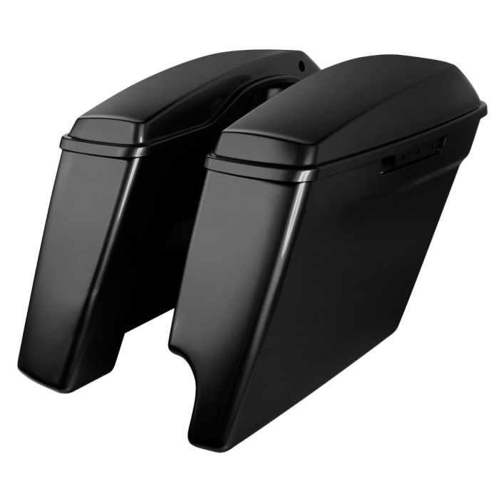  Black Quartz Stretched Saddlebags for Harley Touring from HOGWORKZ angle