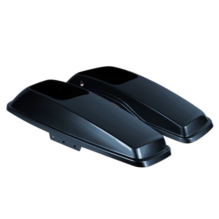 Cosmic Blue Pearl Harley Touring Saddlebag Speaker Lids from HOGWORKZ angle