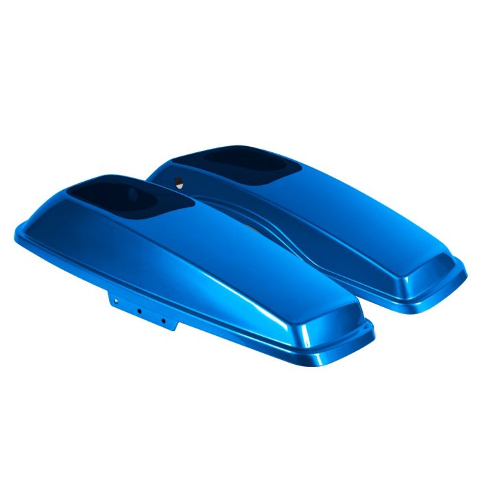 Celestial Blue (Fast Johnnie) Harley Touring Saddlebag Speaker Lids from HOGWORKZ angle