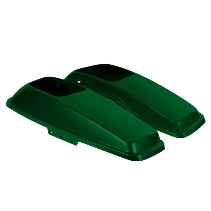 Kinetic Green Harley Touring Saddlebag Speaker Lids from HOGWORKZ angle