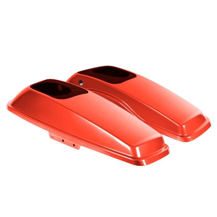 Laguna Orange Harley Touring Saddlebag Speaker Lids from HOGWORKZ angle