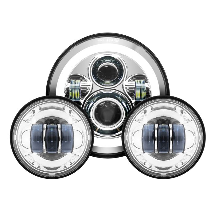 7" LED Chrome HALOMAKER® Headlight with Auxiliary Passing Lamps for Harley® Touring & Softail