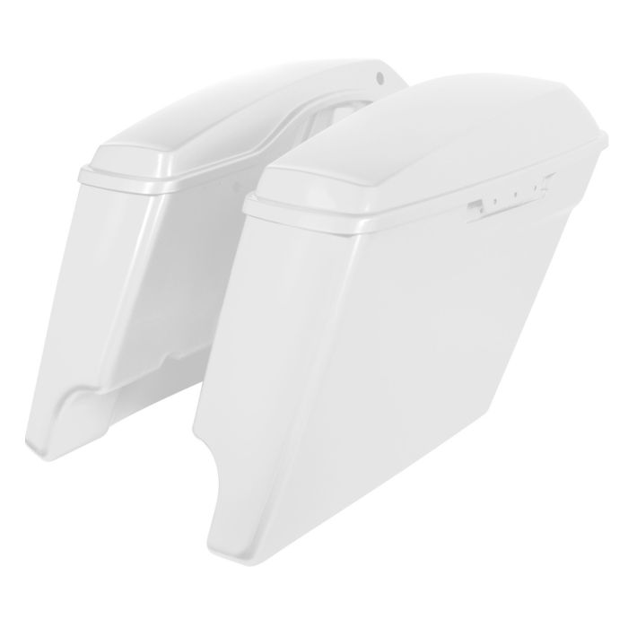 White Onyx Pearl Harley Touring Stretched Saddlebags from HOGWORKZ angle