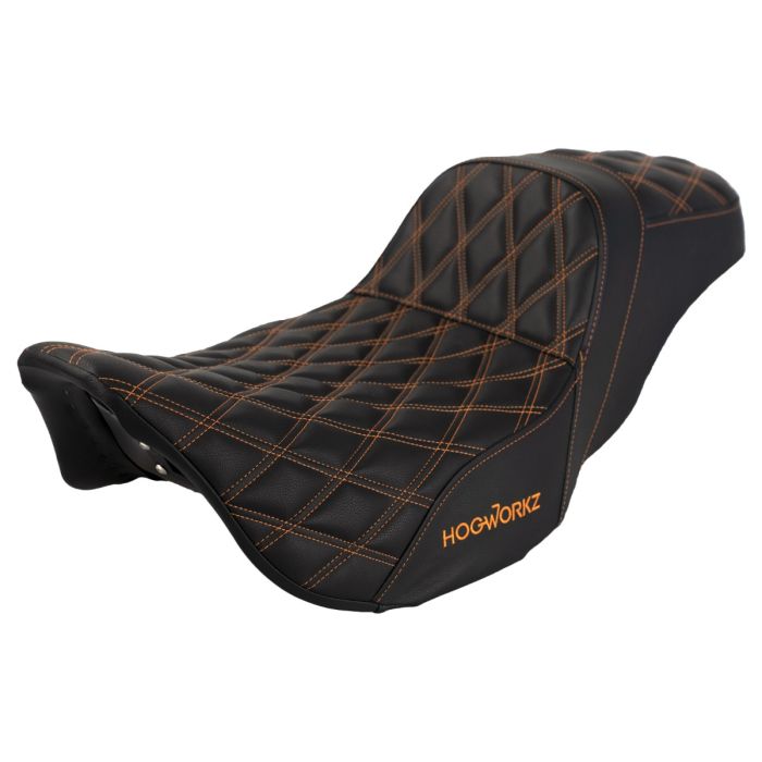 Rise Up Seat for Harley® Touring '08-'24 with Orange Stitch from HOGWORKZ