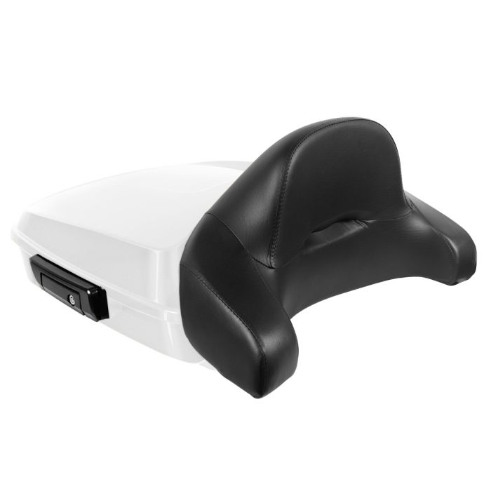 White Onyx Pearl Harley Touring Chopped Tour Pack with Full Backrest and Black Hardware