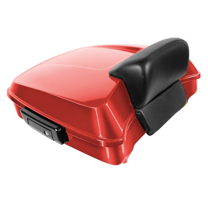 Candy Orange Harley Touring Chopped Tour Pack with Slim Backrest and Black Hardware from HOGWORKZ front