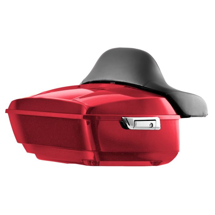 Heirloom Red Harley Touring King Tour Pack with Full Backrest and Chrome Hardware from HOGWORKZ angle