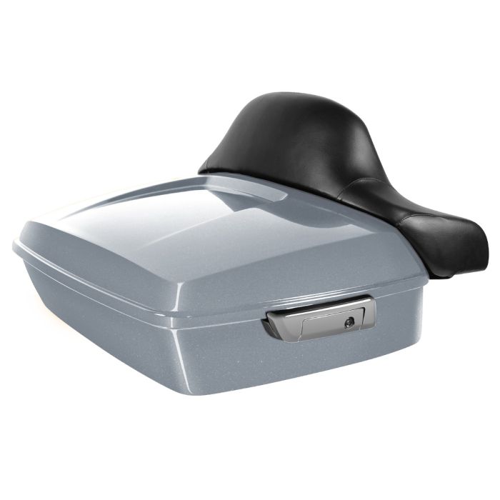 Barracuda Silver Harley Touring Chopped Tour Pack with Full Backrest and Chrome Hardware angle