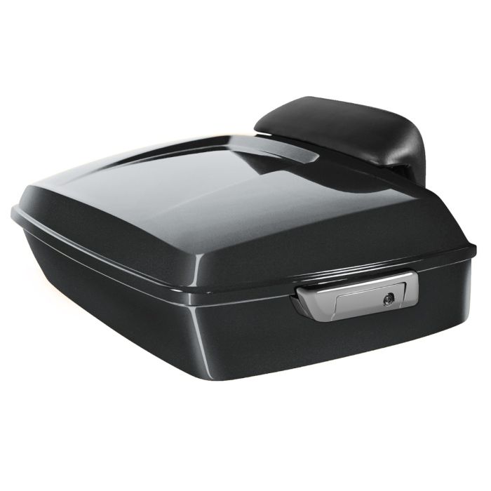 Black Pearl Harley® Touring Chopped Tour Pack with Slim Backrest and Chrome Hardware from HOGWORKZ® angle