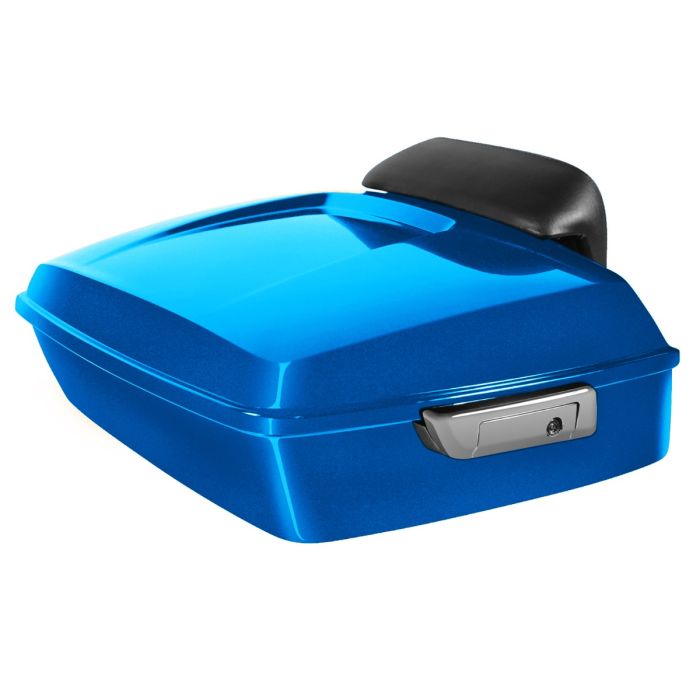 Electric Blue Harley Touring Chopped Tour Pack with Slim Backrest and Chrome Hardware from HOGWORKZ back