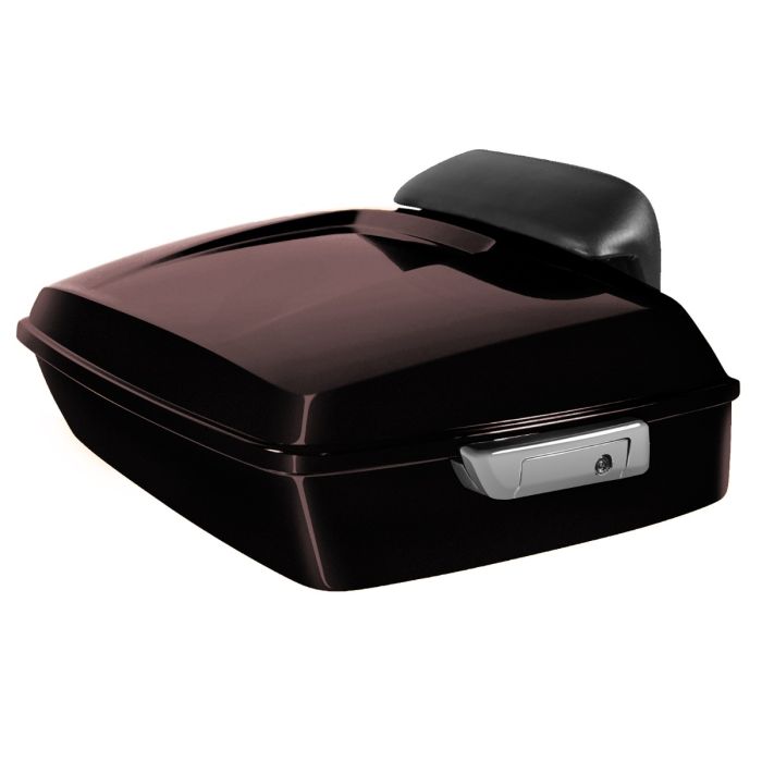 Black Cherry Harley Touring Chopped Tour Pack with Slim Backrest and Chrome Hardware from HOGWORKZ angle