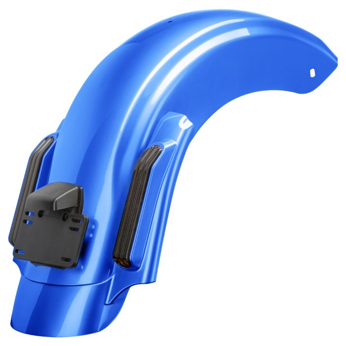 Harley® touring Bonneville Blue Stretched Rear Fender System angle