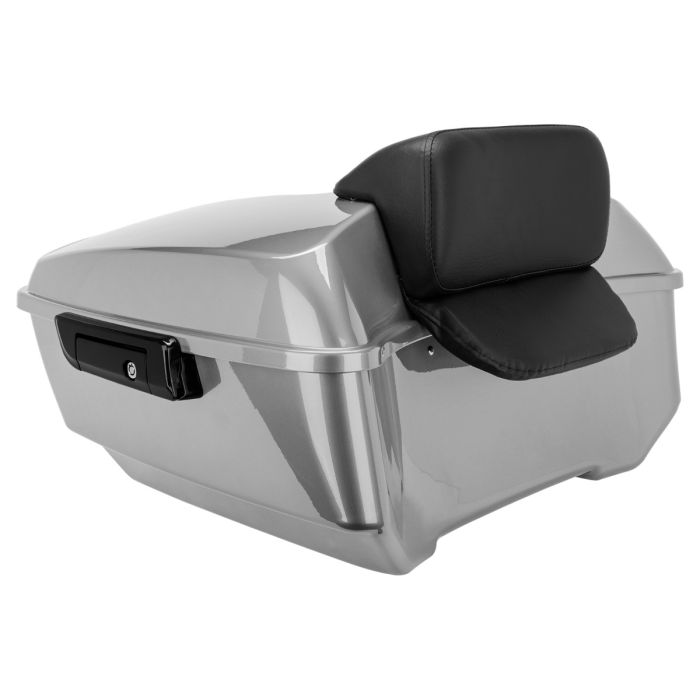 Brilliant Silver Pearl King Tour Pack w/ Slim Backrest & Black Hardware for Harley® Touring