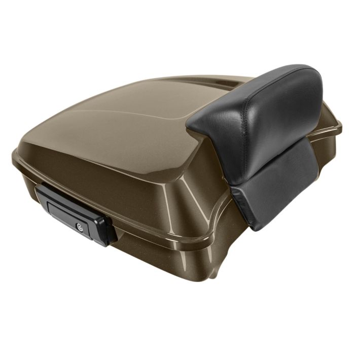 Bronze Armor Harley Touring Chopped Tour Pack with Slim Backrest and Black Hardware from HOGWORKZ angle