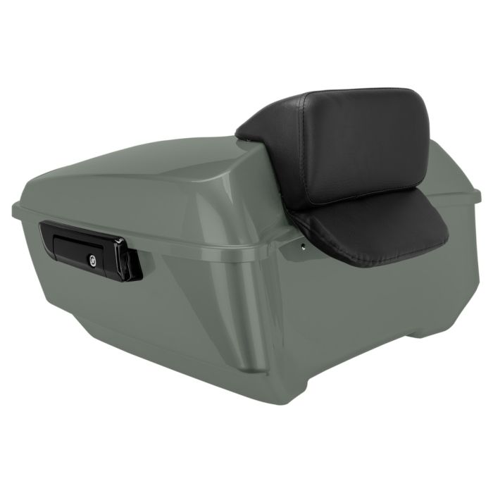 Deadwood Green Denim King Tour Pack w/ Slim Backrest & Black Hardware for Harley® Touring