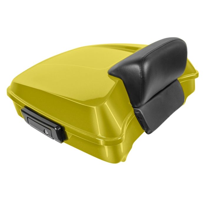 Eagle Eye Yellow Harley® Touring Chopped Tour Pack with Slim Backrest and Black Hardware from HOGWORKZ® front