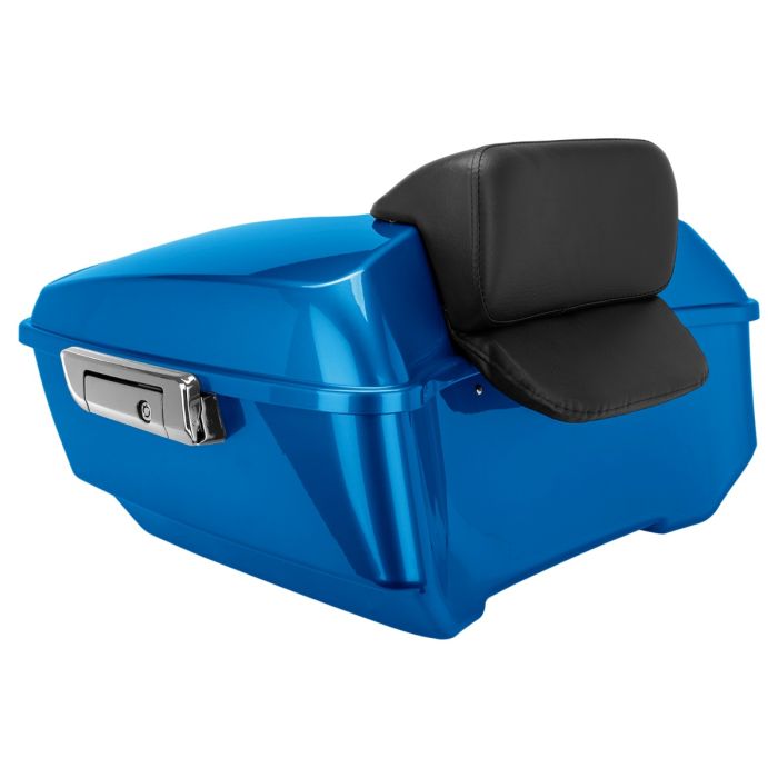 Electric Blue King Tour Pack w/ Slim Backrest & Chrome Hardware for Harley® Touring