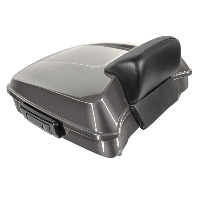 Gray Haze Harley Touring Chopped Tour Pack with Slim Backrest and Black Hardware from HOGWORKZ