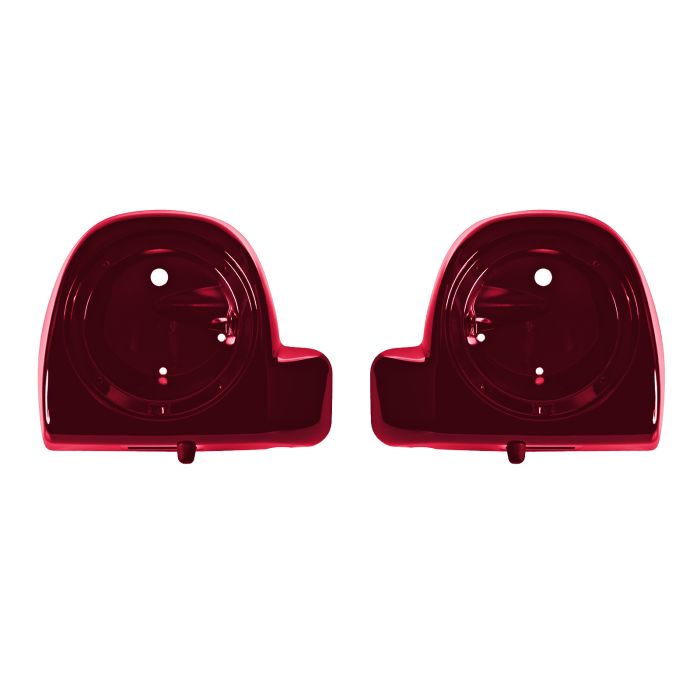 Hard Candy Hot Rod Red Flake Lower Vented Fairing Speaker Pod Mounts rushmore style for Harley Touring motorcycle from HOGWORKZ close up