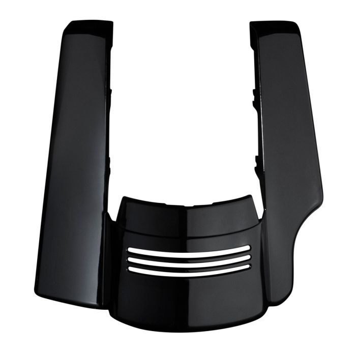Vivid Black Harley Touring Stretched 2-Into-1 Tri-Bar Fender Extension front