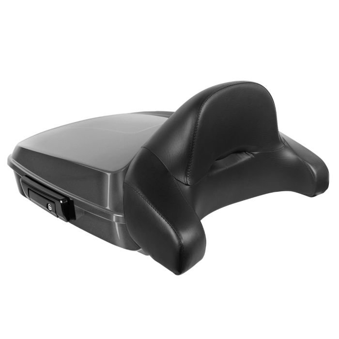 Dark Billiard Gray Harley Touring Chopped Tour Pack with Full Backrest and Black Hardware angle