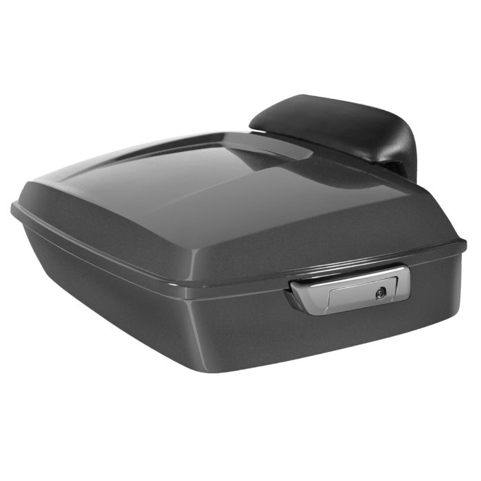 Dark Billiard Gray Harley® Touring Chopped Tour Pack with Slim Backrest and Chrome Hardware from HOGWORKZ® angle