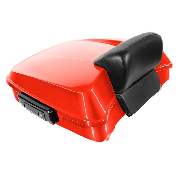 Blood Orange Harley Touring Chopped Tour Pack with Slim Backrest and Black Hardware from HOGWORKZ