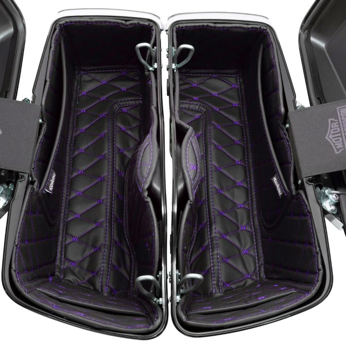 HOGWORKZ Standard / CVO™ Saddlebag Liners in Black with Purple Stitching top
