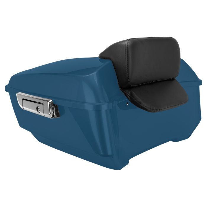 Legend Blue Denim King Tour Pack w/ Slim Backrest & Chrome Hardware for Harley® Touring