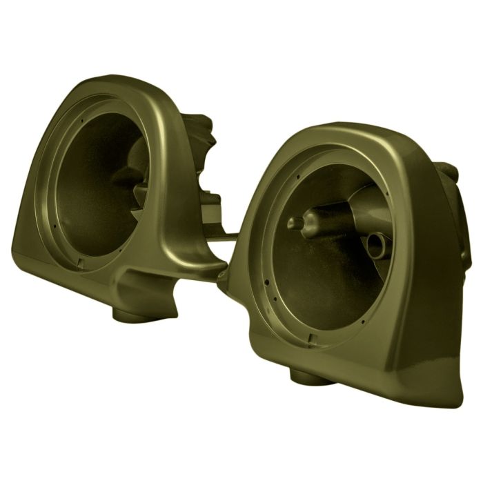 Olive Gold Lower Vented Fairing Speaker Pod Mounts non rushmore style front for Harley® Touring motorcycles from HOGWORKZ® angle