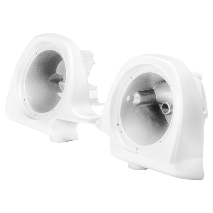 Stone Washed White Pearl Lower Vented Fairing Speaker Pod Mounts non rushmore style front for Harley® Touring motorcycles from HOGWORKZ® angle
