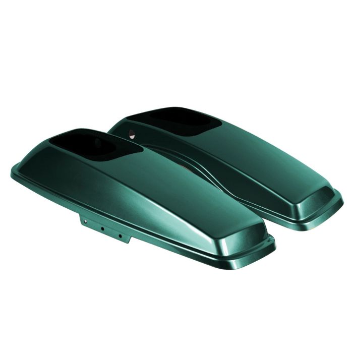 Alpine Green Harley Touring Saddlebag Speaker Lids from HOGWORKZ angle