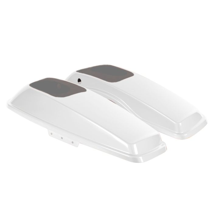White Onyx Pearl Harley® Touring Saddlebag Speaker Lids from HOGWORKZ® angle