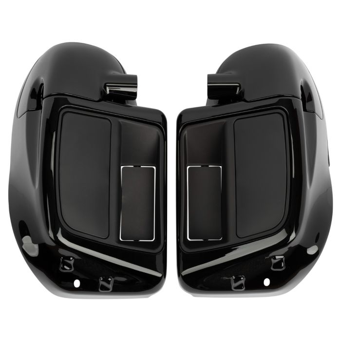 Vivid Black Rushmore Style Lower Vented Fairings for Harley