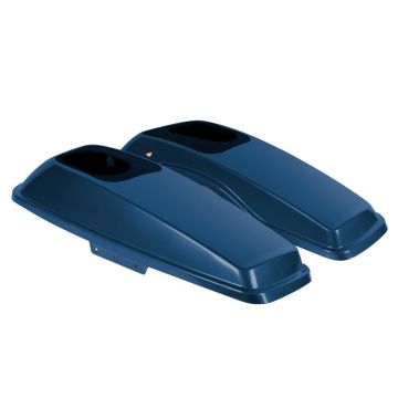 Billiard Blue Harley Touring Saddlebag Speaker Lids from HOGWORKZ angle