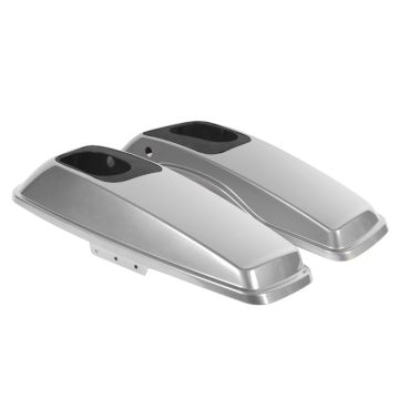 Billet Silver Harley Touring Saddlebag Speaker Lids from HOGWORKZ angle