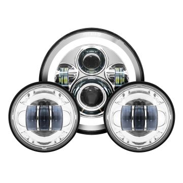 7" LED Chrome HALOMAKER® Headlight with Auxiliary Passing Lamps for Harley® Touring & Softail