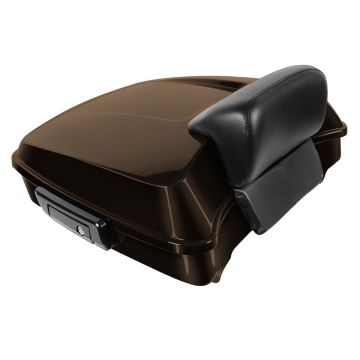 Sumatra Brown Harley Touring Chopped Tour Pack with Slim Backrest and Black Hardware from HOGWORKZ angle