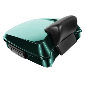 Alpine Green Harley Touring Chopped Tour Pack with Slim Backrest and Black Hardware from HOGWORKZ angle
