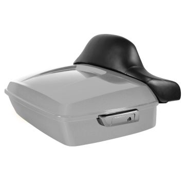 Brilliant Silver Pearl Harley Touring Chopped Tour Pack with Full Backrest and Chrome Hardware angle