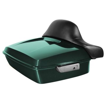 Alpine Green Harley Touring Chopped Tour Pack with Full Backrest and Chrome Hardware from HOGWORKZ angle