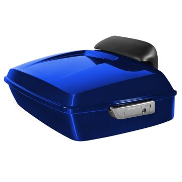 Blue Max Pearl Chopped Tour Pack with Slim Backrest and Chrome Hardware from HOGWORKZ back