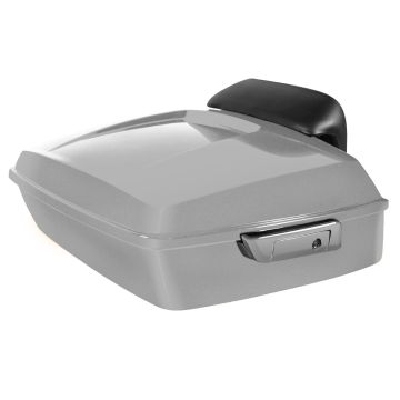 Brilliant Silver Pearl Harley Touring Chopped Tour Pack with Slim Backrest and Chrome Hardware from HOGWORKZ back
