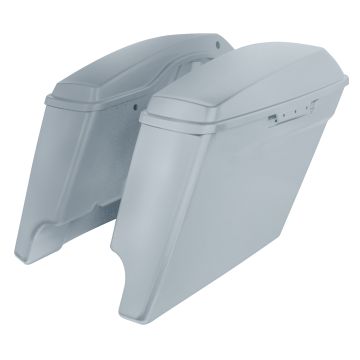 barracuda silver denim Harley® Touring Dual Cut Stretched Saddlebags from HOGWORKZ® angle
