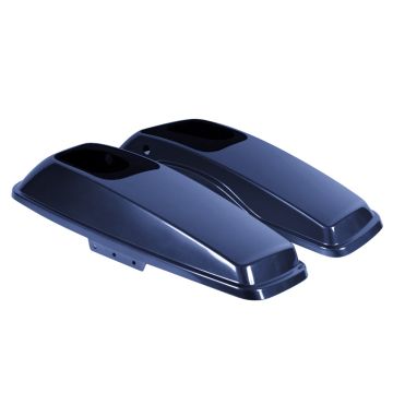 Big Blue Pearl Harley Touring Saddlebag Speaker Lids from HOGWORKZ angle