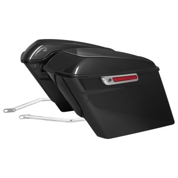 Vivid Black Harley® Softail Stretched Saddlebag Conversion Kit w/ Chrome Hardware for '84-'17